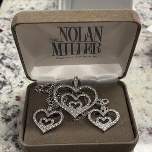 Nolan Miller Silver Heart Pendant Necklace and Matching Earrings